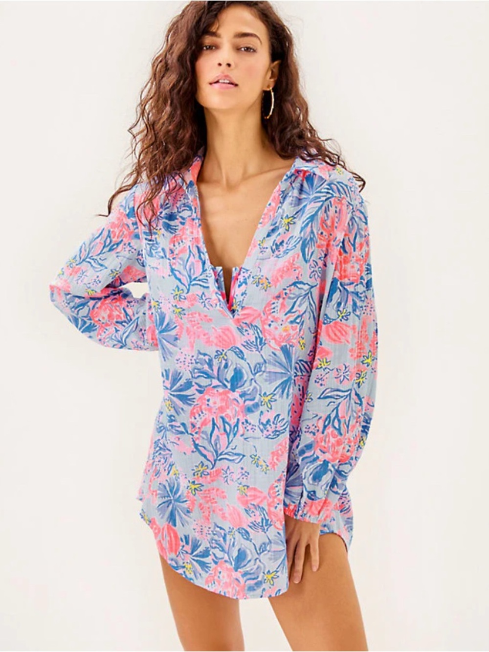 Lilly Pulitzer Kique Long Sleeve Cover-Up - Multi Elephant Splash Size XS